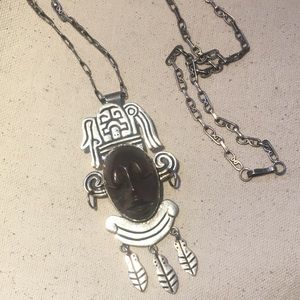 Vintage Sterling Silver Face Chain Pendant Brooch